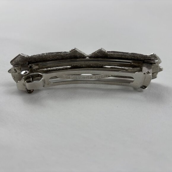 VTG Barrette Silver Tone Rhinestones Black Enamel Accents Hair Clip France - Picture 5 of 9
